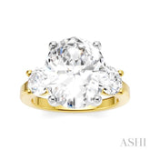 1 Ctw Tri-Mount Past, Present and Future Oval Shape Center Round Cut Diamond Semi Mount Engagement Ring in 14K Yellow and White Gold